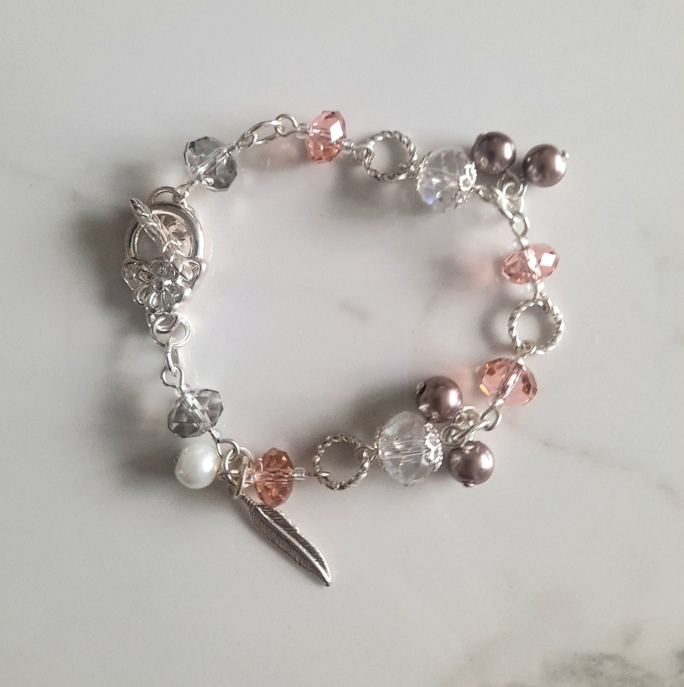 Chic Silver and Pink Crystal Bracelet